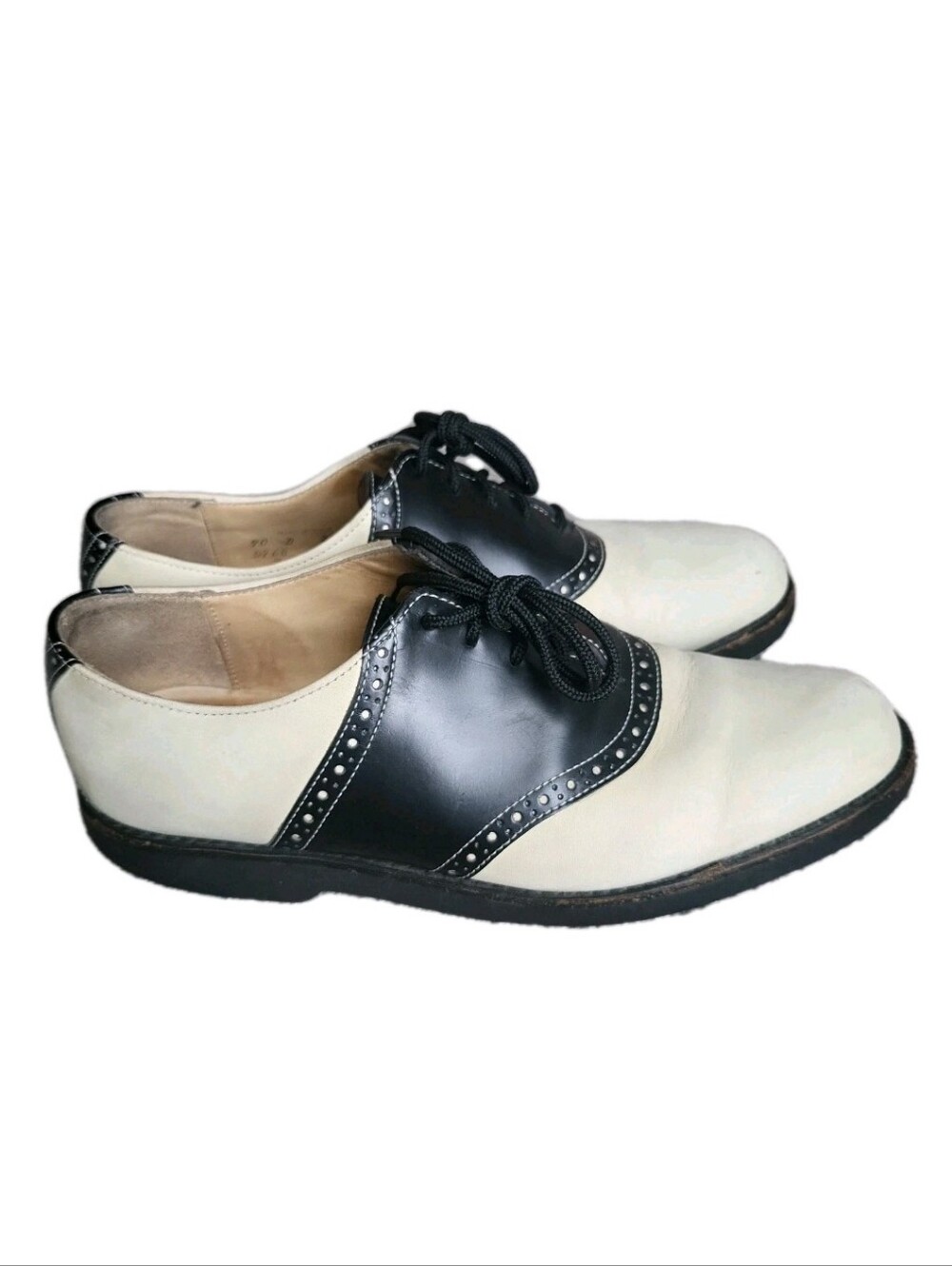 Cole Haan G2 Oxford Shoes Mens 9D Beige Black Leather Saddle Brogue USA Made 90s